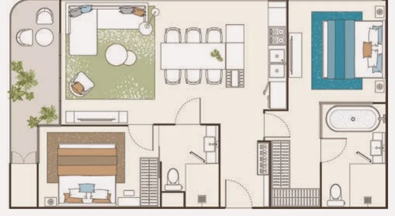 Layout of unit B7130 (type 2B-CF) — PEYLAA Phuket